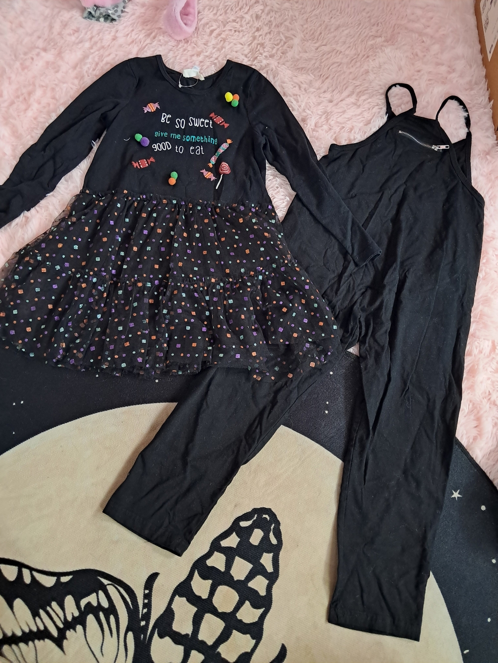 5 Piece Girls Lot! Truly Me Candy Tutu Dress & Soft Overalls W/ 3 Black Tops